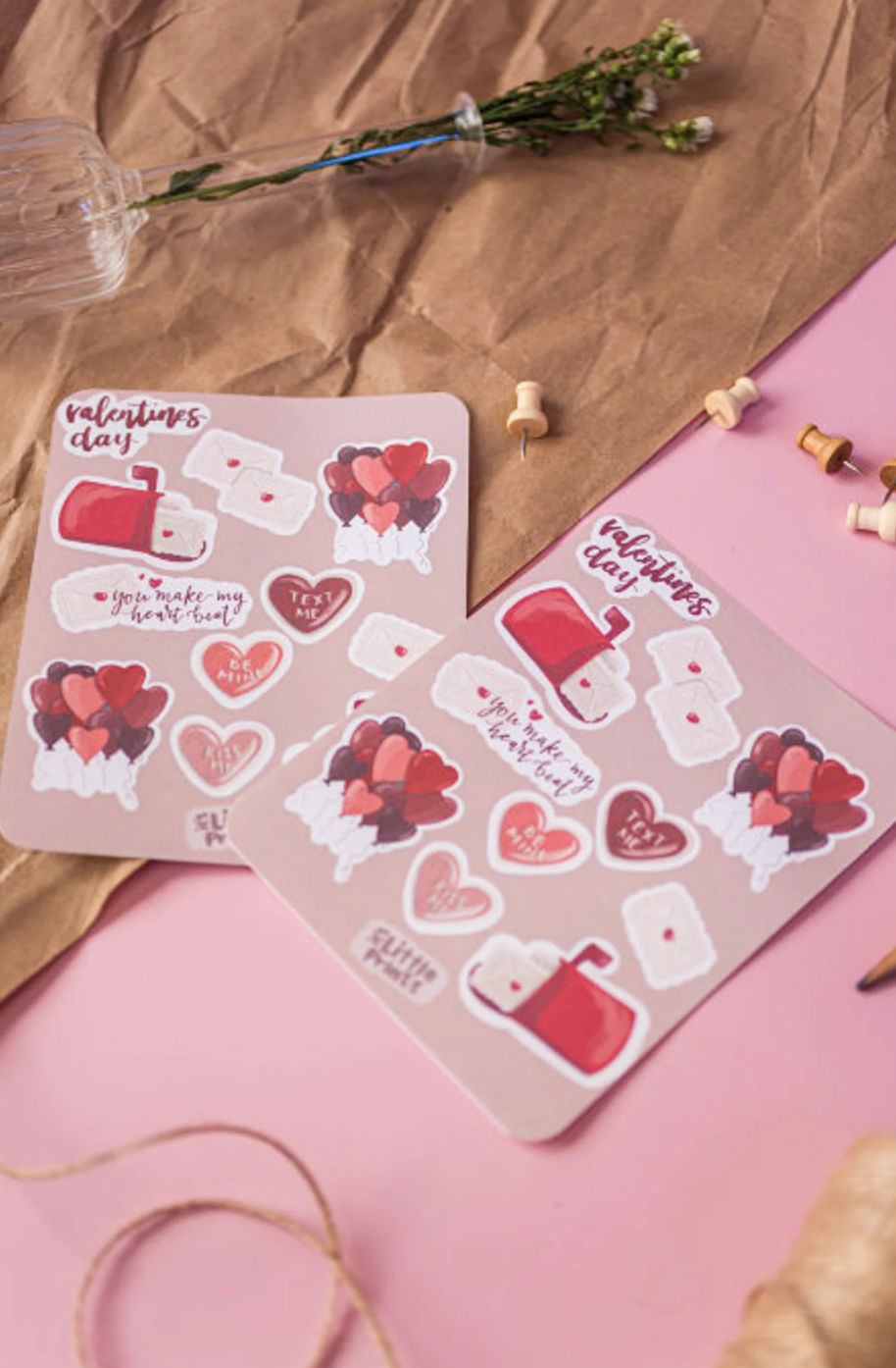 Valentine’s Day Sticker Sheet 4x6" – Cute Hobby-Themed Stickers for Journaling, Scrapbooking, and Gifting