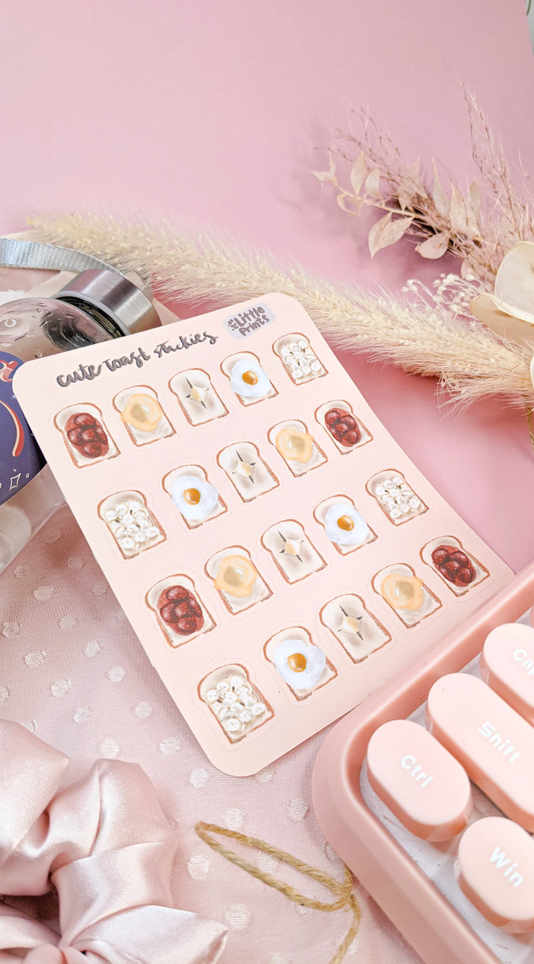 Cute Toast Sticker Sheet 4x6" – Aesthetic Breakfast-Themed Stickers for Journaling, Scrapbooking, and Planners
