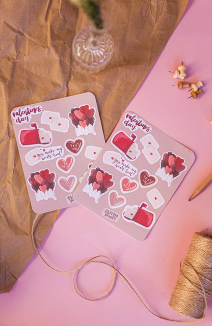 Valentine’s Day Sticker Sheet 4x6" – Cute Hobby-Themed Stickers for Journaling, Scrapbooking, and Gifting